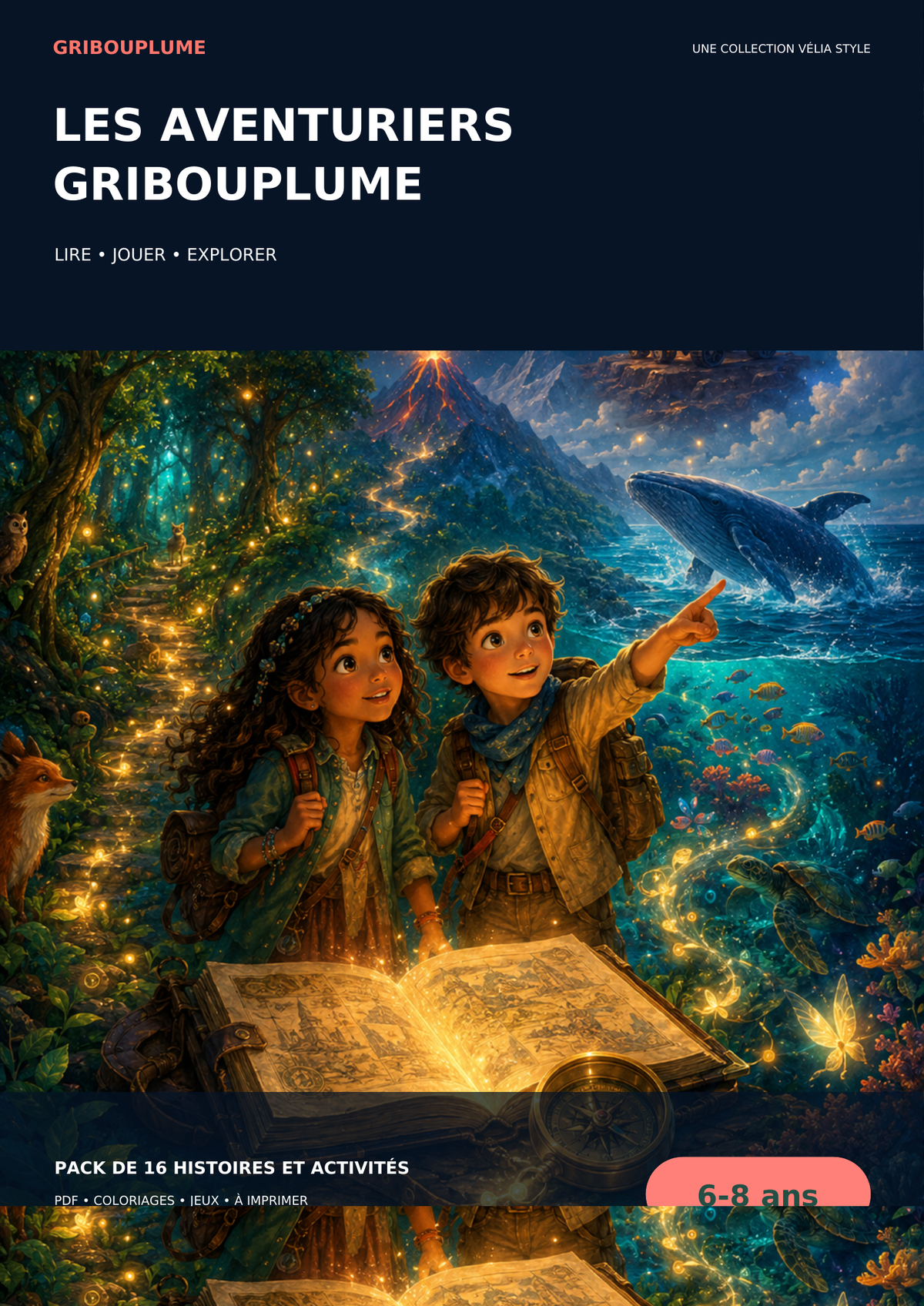 Couverture du Pack GribouPlume 6–8 ans – 16 histoires et activités à colorier